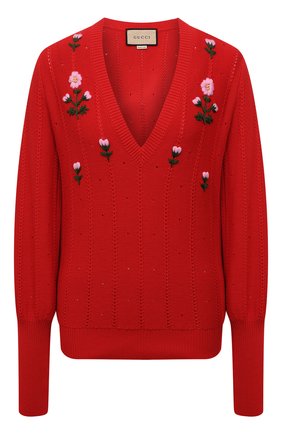 Женский пуловер из хлопка и шелка GUCCI красного цвета по цене 118700 руб., арт. 662164/XKBYG | Фото 1 Женский пуловер из хлопка и шелка GUCCI красного цвета, арт. 662164/XKBYG | Фото 1 (Длина (для топов): Стандартные; Рукава: Длинные; Материал внешний: Хлопок; Женское Кросс-КТ: Пуловер-одежда; Стили: Романтичный)