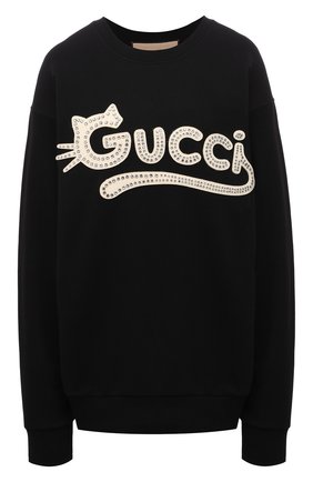Женский хлопковый свитшот GUCCI черного цвета по цене 109200 руб., арт. 617964/XJDDK | Фото 1 Женский хлопковый свитшот GUCCI черного цвета, арт. 617964/XJDDK | Фото 1 (Рукава: Длинные; Материал внешний: Хлопок; Длина (для топов): Стандартные; Женское Кросс-КТ: Свитшот-одежда; Стили: Спорт-шик)