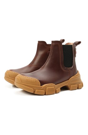 Детские кожаные ботинки GUCCI коричневого цвета, арт. 629739/DTN50 | Фото 1 (Материал внутренний: Натуральная кожа; Материал внешний: Кожа; Обувь мальчики: Обувь мальчики)