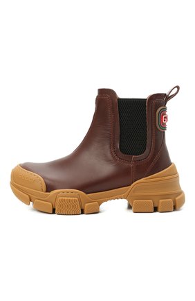 Детские кожаные ботинки GUCCI коричневого цвета, арт. 629739/DTN50 | Фото 2 (Материал внутренний: Натуральная кожа; Материал внешний: Кожа)