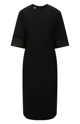 Женское платье из шерсти и шелка VALENTINO черного цвета по цене 221500 руб., арт. WB3VAWJ11CF | Фото 1 Женское платье из шерсти и шелка VALENTINO черного цвета, арт. WB3VAWJ11CF | Фото 1 (Длина Ж (юбки, платья, шорты): До колена; Материал внешний: Шерсть, Шелк; Рукава: 3/4; Материал подклада: Вискоза; Женское Кросс-КТ: Платье-одежда; Стили: Кэжуэл; Случай: Формальный)