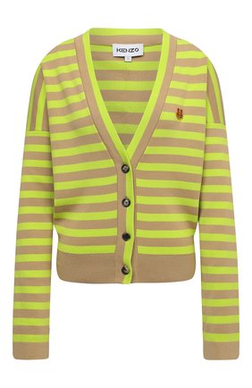 Женский хлопковый кардиган KENZO зеленого цвета по цене 26950 руб., арт. FB62CA6223CB | Фото 1 Женский хлопковый кардиган KENZO зеленого цвета, арт. FB62CA6223CB | Фото 1 (Длина (для топов): Стандартные; Рукава: Длинные; Материал внешний: Хлопок; Женское Кросс-КТ: кардиган-трикотаж; Стили: Кэжуэл)