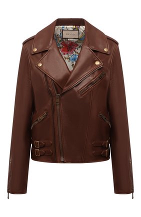 Женская кожаная куртка GUCCI коричневого цвета по цене 325500 руб., арт. 659239/XN336 | Фото 1 Женская кожаная куртка GUCCI коричневого цвета, арт. 659239/XN336 | Фото 1 (Рукава: Длинные; Длина (верхняя одежда): Короткие; Материал подклада: Шелк; Женское Кросс-КТ: Замша и кожа; Стили: Гранж)