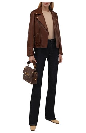 Женская кожаная куртка GUCCI коричневого цвета по цене 325500 руб., арт. 659239/XN336 | Фото 2 Женская кожаная куртка GUCCI коричневого цвета, арт. 659239/XN336 | Фото 2 (Рукава: Длинные; Длина (верхняя одежда): Короткие; Материал подклада: Шелк; Женское Кросс-КТ: Замша и кожа; Стили: Гранж)