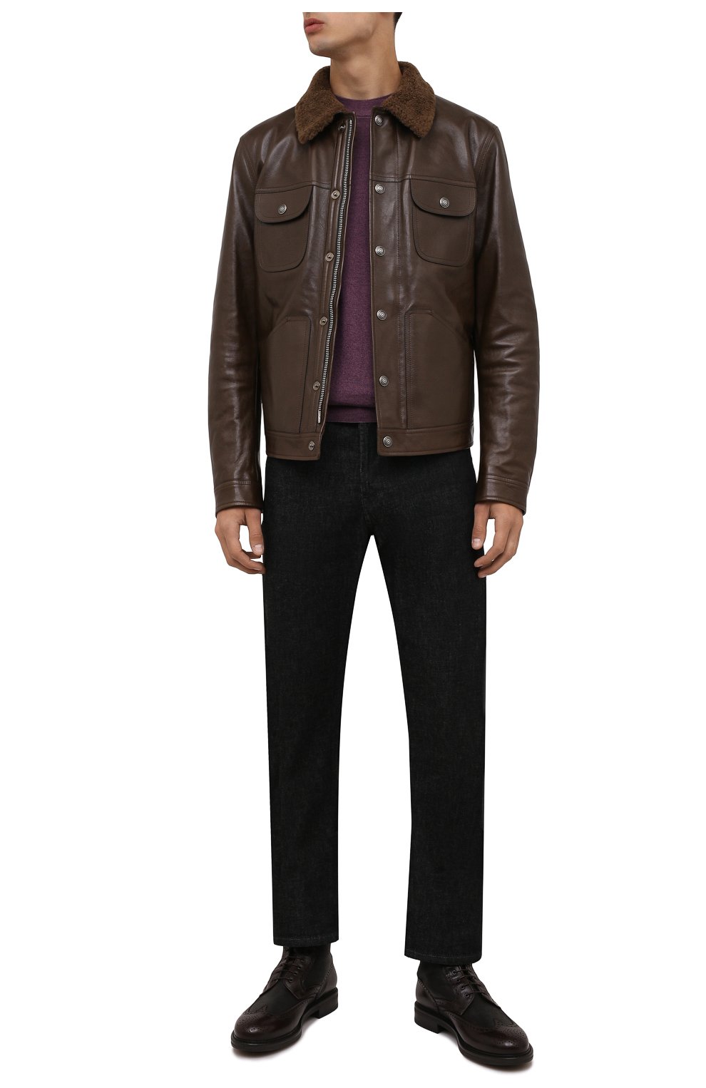 Мужская кожаная куртка TOM FORD коричневого цвета, арт. BY486/TFL806 | Фото 2 (Кросс-КТ: Куртка; Рукава: Длинные; Мужское Кросс-КТ: Куртка-верхняя одежда, Кожа и замша; Материал внешний: Натуральная кожа; Длина (верхняя одежда): Короткие; Материал утеплителя: Пух и перо; Материал подклада: Купро; Стили: Кэжуэл)