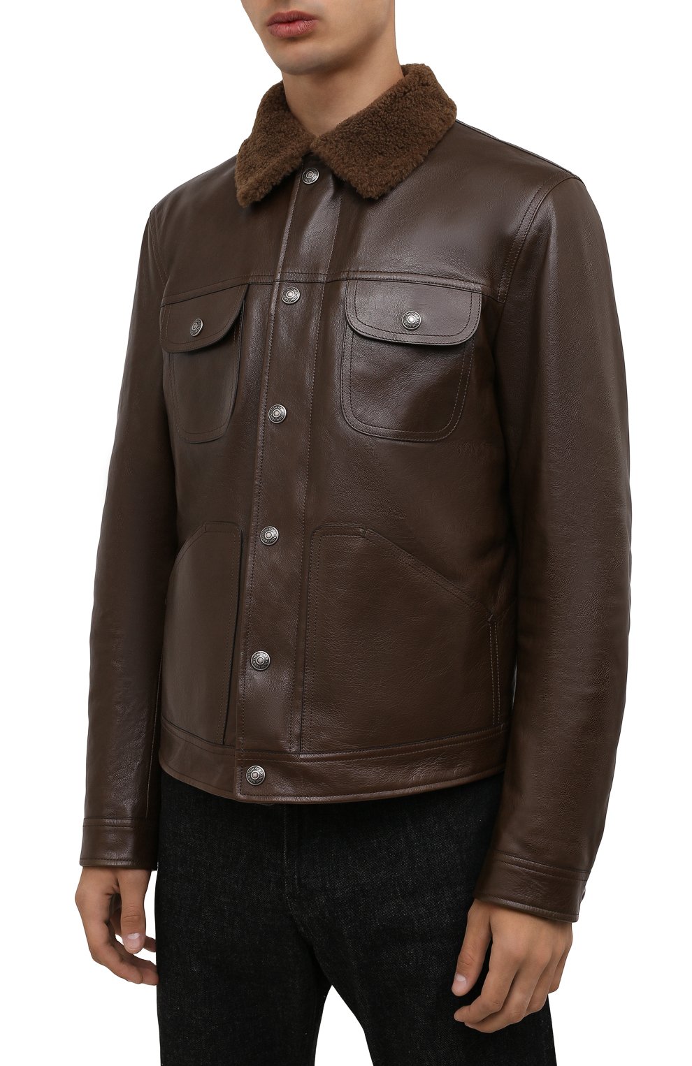Мужская кожаная куртка TOM FORD коричневого цвета, арт. BY486/TFL806 | Фото 3 (Кросс-КТ: Куртка; Рукава: Длинные; Мужское Кросс-КТ: Куртка-верхняя одежда, Кожа и замша; Материал внешний: Натуральная кожа; Длина (верхняя одежда): Короткие; Материал утеплителя: Пух и перо; Материал подклада: Купро; Стили: Кэжуэл)