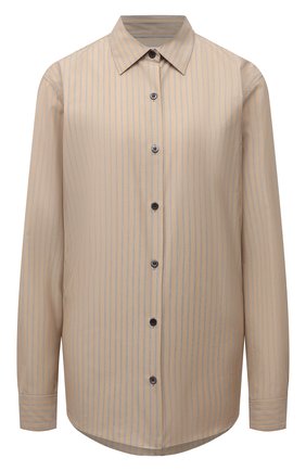 Женская хлопковая рубашка DRIES VAN NOTEN бежевого цвета по цене 38100 руб., арт. 212-030766-3236 | Фото 1 Женская хлопковая рубашка DRIES VAN NOTEN бежевого цвета, арт. 212-030766-3236 | Фото 1 (Рукава: Длинные; Длина (для топов): Удлиненные; Материал внешний: Хлопок; Женское Кросс-КТ: Рубашка-одежда; Принт: С принтом, Полоска; Стили: Кэжуэл)