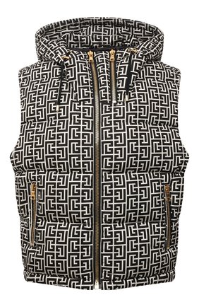 Женский пуховый жилет BALMAIN черно-белого цвета по цене 173000 руб., арт. WF1T0009/I710 | Фото 1 Женский пуховый жилет BALMAIN черно-белого цвета, арт. WF1T0009/I710 | Фото 1 (Материал утеплителя: Пух и перо; Материал подклада: Синтетический материал; Длина (верхняя одежда): Короткие; Материал внешний: Синтетический материал; Стили: Спорт-шик; Кросс-КТ: Пуховик)