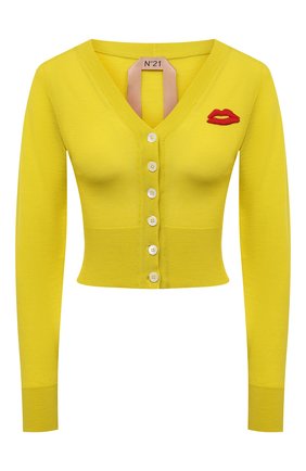 Женский шерстяной кардиган N21 желтого цвета по цене 34400 руб., арт. 21I N2M0/A003/7019 | Фото 1 Женский шерстяной кардиган N21 желтого цвета, арт. 21I N2M0/A003/7019 | Фото 1 (Рукава: Длинные; Материал внешний: Шерсть; Длина (для топов): Укороченные; Женское Кросс-КТ: кардиган-трикотаж; Стили: Романтичный)