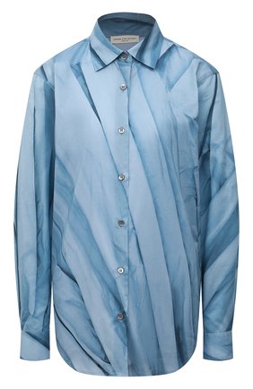 Женская хлопковая рубашка DRIES VAN NOTEN голубого цвета, арт. 212-010767-3074 | Фото 1 (Длина (для топов): Удлиненные; Материал внешний: Хлопок; Рукава: Длинные; Женское Кросс-КТ: Рубашка-одежда; Принт: С принтом; Стили: Романтичный)