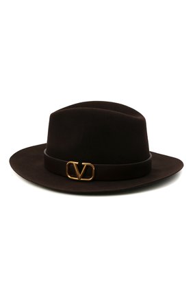 Женская фетровая шляпа VALENTINO темно-коричневого цвета, арт. WW2HAA26/YTE | Фото 1 (Материал: Шерсть, Текстиль)