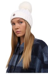 Женская шерстяная шапка MONCLER белого цвета, арт. G2-093-3B702-01-A9327 | Фото 2 (Материал: Текстиль, Шерсть)