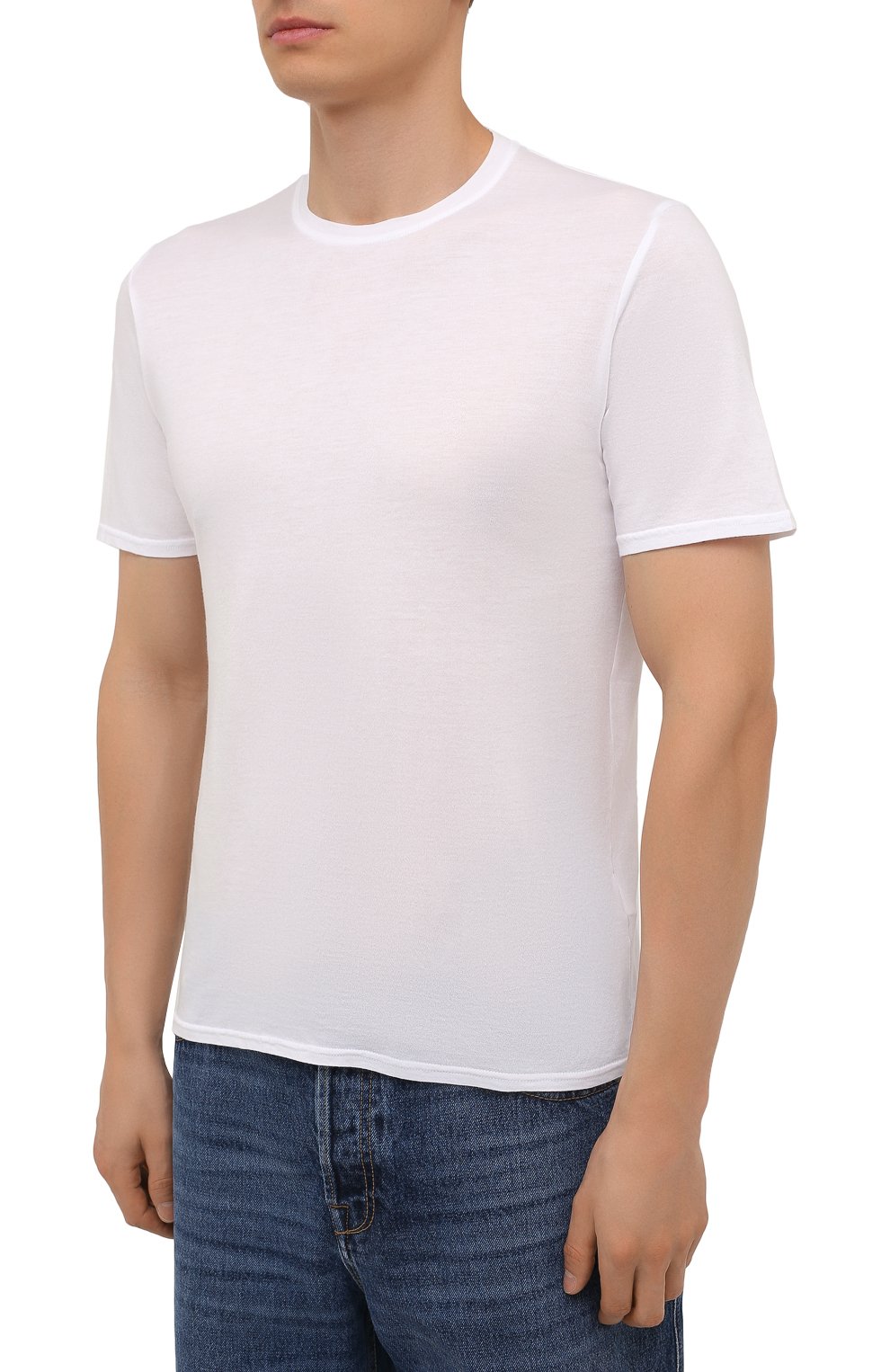 Мужская хлопковая футболка FEDELI белого цвета, арт. 4UIF0113 | Фото 3 (Принт: Без принта; Рукава: Короткие; Длина (для топов): Стандартные; Материал внешний: Хлопок; Стили: Кэжуэл)