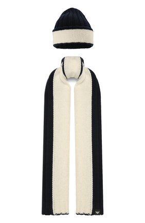 Детский комплект из шапки и шарфа EMPORIO ARMANI синего цвета по цене 22200 руб., арт. 407515/1A767 | Фото 1 Детский комплект из шапки и шарфа EMPORIO ARMANI синего цвета, арт. 407515/1A767 | Фото 1