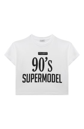 Детский хлопковый топ DOLCE & GABBANA белого цвета по цене 11500 руб., арт. L5JTGG/G7BIX/8-14 | Фото 1 Детский хлопковый топ DOLCE & GABBANA белого цвета, арт. L5JTGG/G7BIX/8-14 | Фото 1 (Рукава: Короткие; Материал внешний: Хлопок; Девочки Кросс-КТ: футболка-одежда, топ-одежда; Ростовка одежда: 10 - 11 лет | 140 - 146см, 12 лет | 152 см, 8 лет | 128 см)
