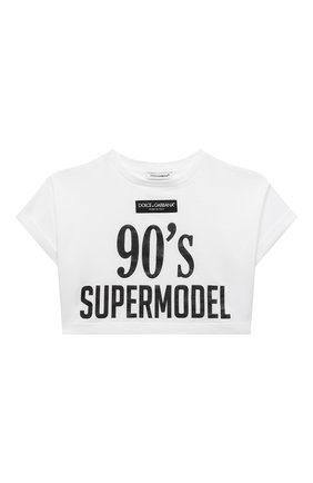 Детский хлопковый топ DOLCE & GABBANA белого цвета по цене 10650 руб., арт. L5JTGG/G7BIX/2-6 | Фото 1 Детский хлопковый топ DOLCE & GABBANA белого цвета, арт. L5JTGG/G7BIX/2-6 | Фото 1 (Материал внешний: Хлопок; Рукава: Короткие; Девочки Кросс-КТ: футболка-одежда, топ-одежда; Ростовка одежда: 2 года | 92 см, 3 года | 98 см, 4 года | 104 см, 5 лет | 110 см, 6 лет | 116 см)
