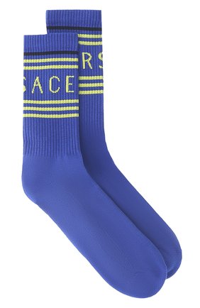 Женские хлопковые носки VERSACE синего цвета по цене 6810 руб., арт. 1001541/1A01194 | Фото 1 Женские хлопковые носки VERSACE синего цвета, арт. 1001541/1A01194 | Фото 1