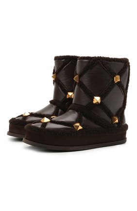 Женские кожаные сапоги roman stud VALENTINO темно-коричневого цвета по цене 82550 руб., арт. WW2S0CX0/VGF | Фото 1 Женские кожаные сапоги roman stud VALENTINO темно-коричневого цвета, арт. WW2S0CX0/VGF | Фото 1 (Подошва: Платформа; Материал утеплителя: Натуральный мех; Каблук высота: Без каблука; Высота голенища: Низкие; Каблук тип: Устойчивый)