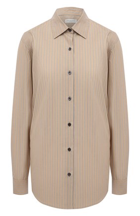 Женская хлопковая рубашка DRIES VAN NOTEN бежевого цвета, арт. 212-010766-3236 | Фото 1 (Материал внешний: Хлопок; Рукава: Длинные; Длина (для топов): Удлиненные; Стили: Кэжуэл; Принт: Полоска; Женское Кросс-КТ: Рубашка-одежда)