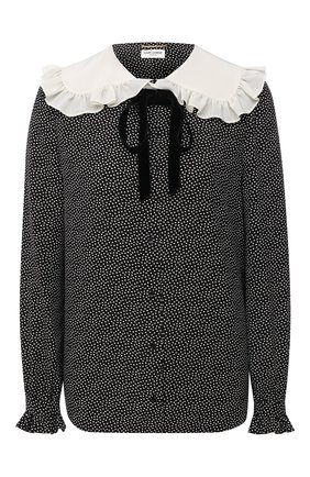 Женская шелковая блузка SAINT LAURENT черно-белого цвета по цене 114000 руб., арт. 660883/Y5D12 | Фото 1 Женская шелковая блузка SAINT LAURENT черно-белого цвета, арт. 660883/Y5D12 | Фото 1 (Материал внешний: Шелк; Рукава: Длинные; Длина (для топов): Стандартные; Стили: Романтичный; Принт: С принтом; Женское Кросс-КТ: Блуза-одежда)