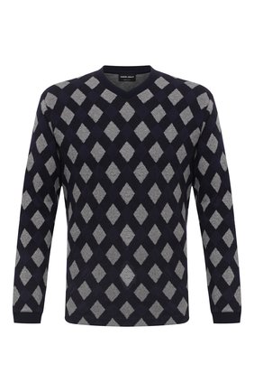 Мужской пуловер из хлопка и вискозы GIORGIO ARMANI синего цвета по цене 66900 руб., арт. 6KSM86/SJMAZ | Фото 1 Мужской пуловер из хлопка и вискозы GIORGIO ARMANI синего цвета, арт. 6KSM86/SJMAZ | Фото 1 (Длина (для топов): Стандартные; Рукава: Длинные; Материал внешний: Хлопок, Вискоза; Вырез: V-образный; Мужское Кросс-КТ: Пуловеры; Принт: С принтом; Стили: Кэжуэл)