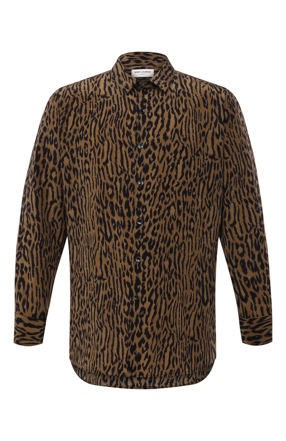 Мужская шелковая рубашка SAINT LAURENT леопардового цвета, арт. 653860/Y1D94 | Фото 1 (Манжеты: На пуговицах; Воротник: Кент; Материал внешний: Шелк; Рукава: Длинные; Стили: Гламурный; Рубашки М: Regular Fit; Случай: Повседневный; Длина (для топов): Стандартные; Принт: С принтом)