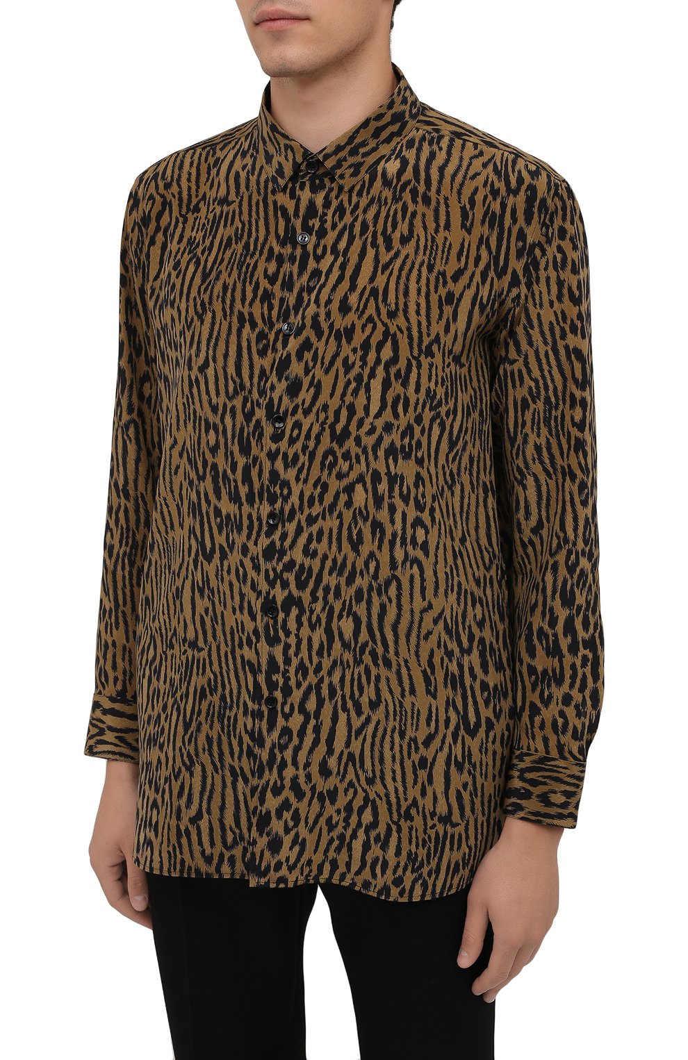 Мужская шелковая рубашка SAINT LAURENT леопардового цвета, арт. 653860/Y1D94 | Фото 3 (Манжеты: На пуговицах; Воротник: Кент; Материал внешний: Шелк; Рукава: Длинные; Стили: Гламурный; Рубашки М: Regular Fit; Случай: Повседневный; Длина (для топов): Стандартные; Принт: С принтом)