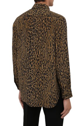 Мужская шелковая рубашка SAINT LAURENT леопардового цвета, арт. 653860/Y1D94 | Фото 4 (Манжеты: На пуговицах; Воротник: Кент; Материал внешний: Шелк; Рукава: Длинные; Стили: Гламурный; Рубашки М: Regular Fit; Случай: Повседневный; Длина (для топов): Стандартные; Принт: С принтом)