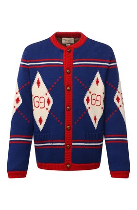 Мужской шерстяной кардиган GUCCI синего цвета по цене 218400 руб., арт. 663479/XKBYS | Фото 1 Мужской шерстяной кардиган GUCCI синего цвета, арт. 663479/XKBYS | Фото 1 (Материал внешний: Шерсть; Материал утеплителя: Шерсть; Мужское Кросс-КТ: Кардиган-одежда; Стили: Ретро; Длина (для топов): Стандартные; Рукава: Длинные)