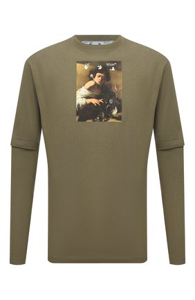 Мужская хлопковый лонгслив OFF-WHITE хаки цвета по цене 35900 руб., арт. 0MAB066F21JER007 | Фото 1 Мужская хлопковый лонгслив OFF-WHITE хаки цвета, арт. 0MAB066F21JER007 | Фото 1 (Материал внешний: Хлопок; Принт: С принтом; Рукава: Длинные; Стили: Гранж; Длина (для топов): Стандартные)