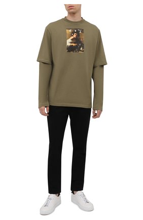 Мужская хлопковый лонгслив OFF-WHITE хаки цвета по цене 35900 руб., арт. 0MAB066F21JER007 | Фото 2 Мужская хлопковый лонгслив OFF-WHITE хаки цвета, арт. 0MAB066F21JER007 | Фото 2 (Материал внешний: Хлопок; Принт: С принтом; Рукава: Длинные; Стили: Гранж; Длина (для топов): Стандартные)