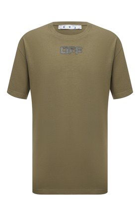Мужская хлопковая футболка OFF-WHITE хаки цвета по цене 24400 руб., арт. 0MAA038F21JER001 | Фото 1 Мужская хлопковая футболка OFF-WHITE хаки цвета, арт. 0MAA038F21JER001 | Фото 1