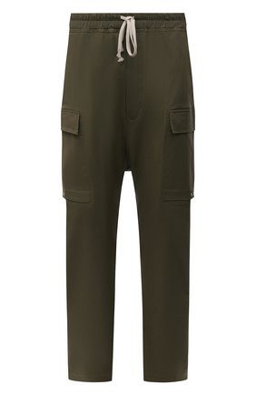 Мужские хлопковые брюки-карго RICK OWENS зеленого цвета, арт. RU02A5379/TE | Фото 1 (Материал внешний: Хлопок; Длина (брюки, джинсы): Укороченные; Случай: Повседневный; Силуэт М (брюки): Карго; Стили: Милитари)