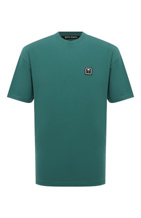 Мужская хлопковая футболка PALM ANGELS зеленого цвета, арт. PMAA001F21JER0125701 | Фото 1 (Принт: Без принта; Рукава: Короткие; Длина (для топов): Стандартные; Материал внешний: Хлопок)
