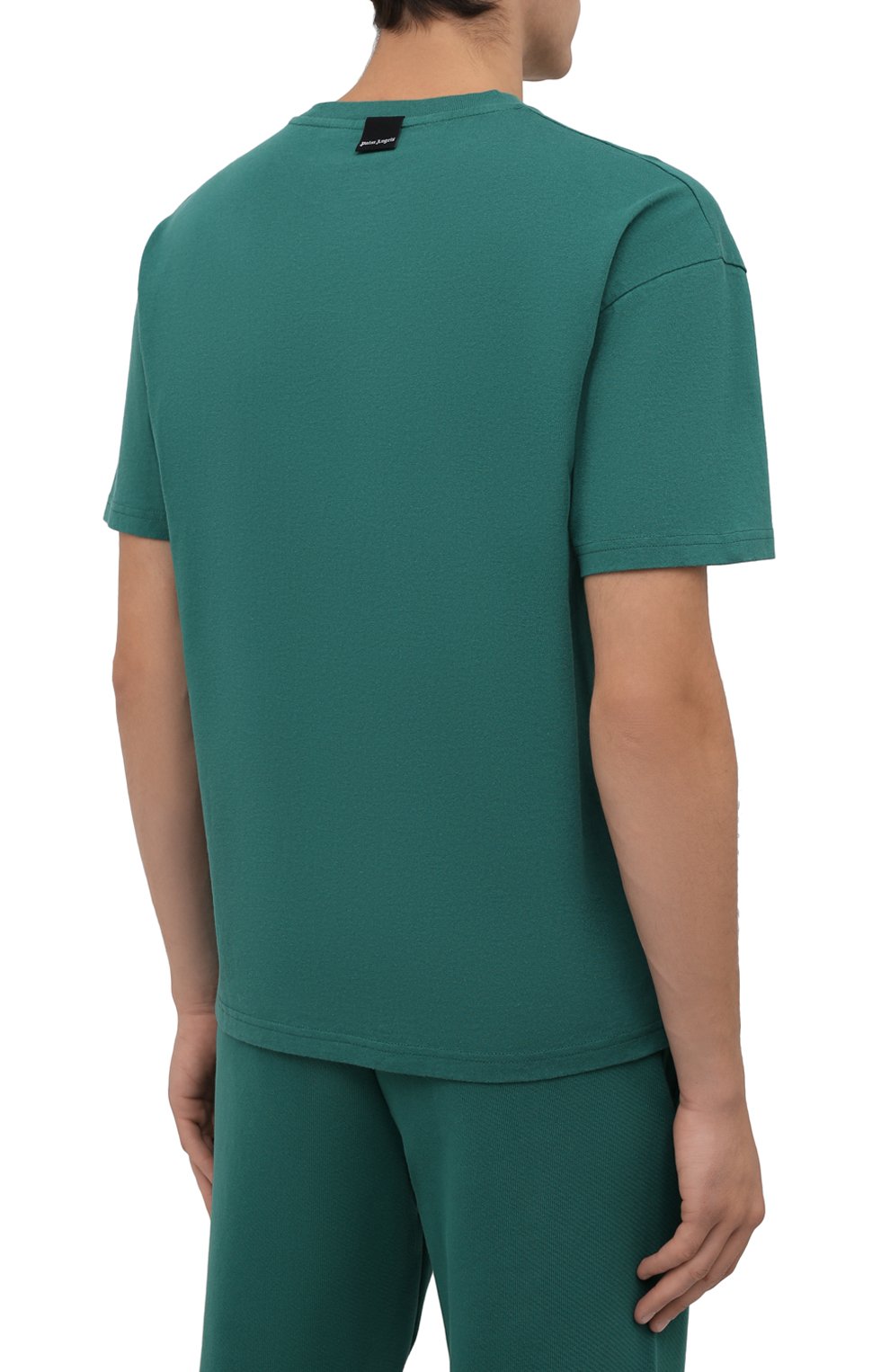 Мужская хлопковая футболка PALM ANGELS зеленого цвета, арт. PMAA001F21JER0125701 | Фото 4 (Принт: Без принта; Рукава: Короткие; Длина (для топов): Стандартные; Материал внешний: Хлопок)
