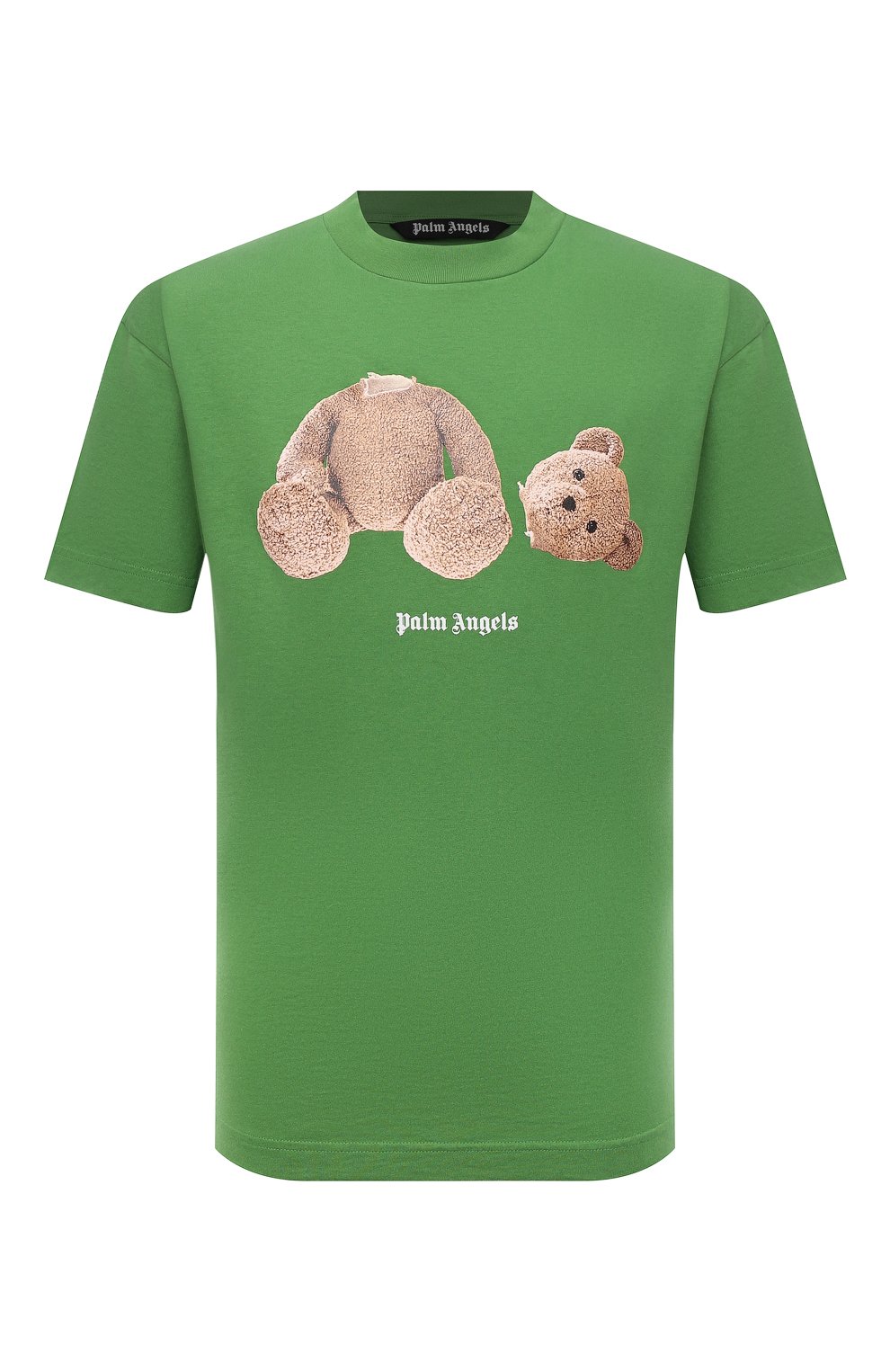 Мужская хлопковая футболка PALM ANGELS зеленого цвета, арт. PMAA001F21JER0235560 | Фото 1 (Рукава: Короткие; Длина (для топов): Стандартные; Принт: С принтом; Материал внешний: Хлопок)