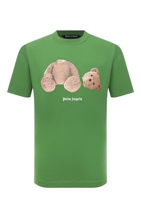Мужская хлопковая футболка PALM ANGELS зеленого цвета, арт. PMAA001F21JER0235560 | Фото 1 (Материал внешний: Хлопок; Принт: С принтом; Рукава: Короткие; Длина (для топов): Стандартные)