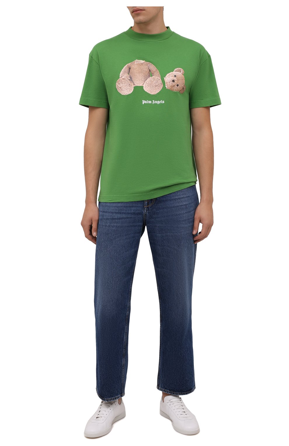 Мужская хлопковая футболка PALM ANGELS зеленого цвета, арт. PMAA001F21JER0235560 | Фото 2 (Рукава: Короткие; Длина (для топов): Стандартные; Принт: С принтом; Материал внешний: Хлопок)