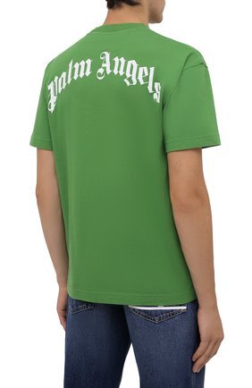 Мужская хлопковая футболка PALM ANGELS зеленого цвета, арт. PMAA001F21JER0235560 | Фото 4 (Рукава: Короткие; Длина (для топов): Стандартные; Принт: С принтом; Материал внешний: Хлопок)