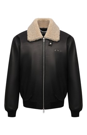 Мужской кожаный бомбер OFF-WHITE черного цвета по цене 192500 руб., арт. 0MJA074F21LEA001 | Фото 1 Мужской кожаный бомбер OFF-WHITE черного цвета, арт. 0MJA074F21LEA001 | Фото 1 (Длина (верхняя одежда): Короткие; Рукава: Длинные; Материал подклада: Вискоза; Кросс-КТ: Куртка; Мужское Кросс-КТ: Кожа и замша; Принт: Без принта; Стили: Гранж)