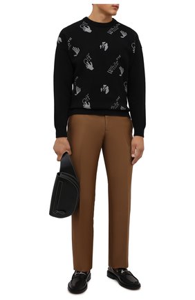 Мужской хлопковый свитер OFF-WHITE черного цвета по цене 78550 руб., арт. 0MHE095F21KNI001 | Фото 2 Мужской хлопковый свитер OFF-WHITE черного цвета, арт. 0MHE095F21KNI001 | Фото 2 (Рукава: Длинные; Длина (для топов): Стандартные; Материал внешний: Хлопок; Мужское Кросс-КТ: Свитер-одежда; Принт: С принтом; Стили: Гранж)