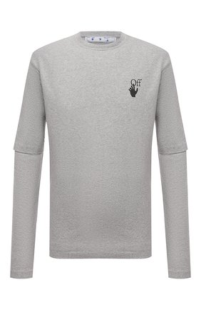 Мужская хлопковый лонгслив OFF-WHITE серого цвета по цене 28250 руб., арт. 0MAB066F21JER004 | Фото 1 Мужская хлопковый лонгслив OFF-WHITE серого цвета, арт. 0MAB066F21JER004 | Фото 1 (Материал внешний: Хлопок; Принт: С принтом; Рукава: Длинные; Длина (для топов): Стандартные)