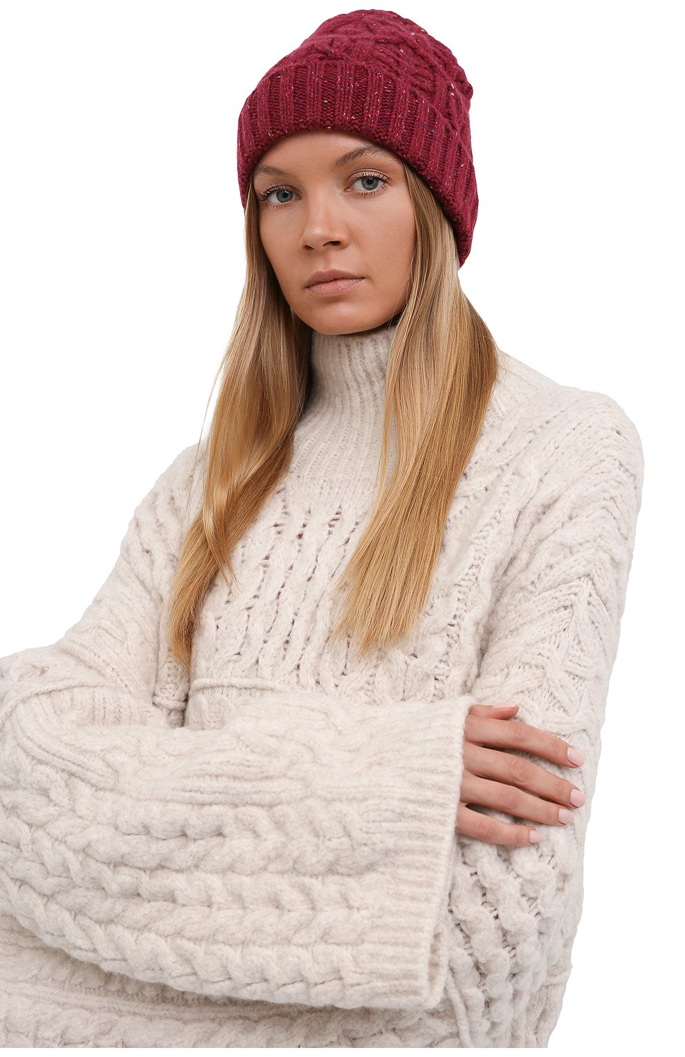 Женская кашемировая шапка LORO PIANA малинового цвета, арт. FAL9154 | Фото 2 (Материал: Текстиль, Кашемир, Шерсть)