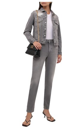 Женская джинсовая куртка OFF-WHITE серого цвета по цене 59950 руб., арт. 0WYE012F21DEN002 | Фото 2 Женская джинсовая куртка OFF-WHITE серого цвета, арт. 0WYE012F21DEN002 | Фото 2 (Материал внешний: Хлопок; Рукава: Длинные; Длина (верхняя одежда): Короткие; Стили: Спорт-шик; Кросс-КТ: Деним)