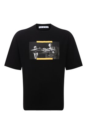 Мужская хлопковая футболка OFF-WHITE черного цвета по цене 27200 руб., арт. 0MAA120F21JER008 | Фото 1 Мужская хлопковая футболка OFF-WHITE черного цвета, арт. 0MAA120F21JER008 | Фото 1 (Материал внешний: Хлопок; Принт: С принтом; Рукава: Короткие; Длина (для топов): Стандартные)