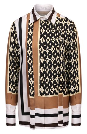 Женская шелковая рубашка VALENTINO бежевого цвета по цене 124500 руб., арт. WB3AB2N36JG | Фото 1 Женская шелковая рубашка VALENTINO бежевого цвета, арт. WB3AB2N36JG | Фото 1 (Материал внешний: Шелк; Рукава: Длинные; Длина (для топов): Стандартные; Женское Кросс-КТ: Рубашка-одежда; Принт: С принтом; Стили: Гламурный)