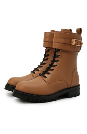 Женские кожаные ботинки VERSACE светло-коричневого цвета по цене 94800 руб., арт. DST419E/DVTA3 | Фото 1 Женские кожаные ботинки VERSACE светло-коричневого цвета, арт. DST419E/DVTA3 | Фото 1 (Материал внутренний: Натуральная кожа; Женское Кросс-КТ: Байкеры-ботинки; Каблук высота: Низкий; Подошва: Платформа)