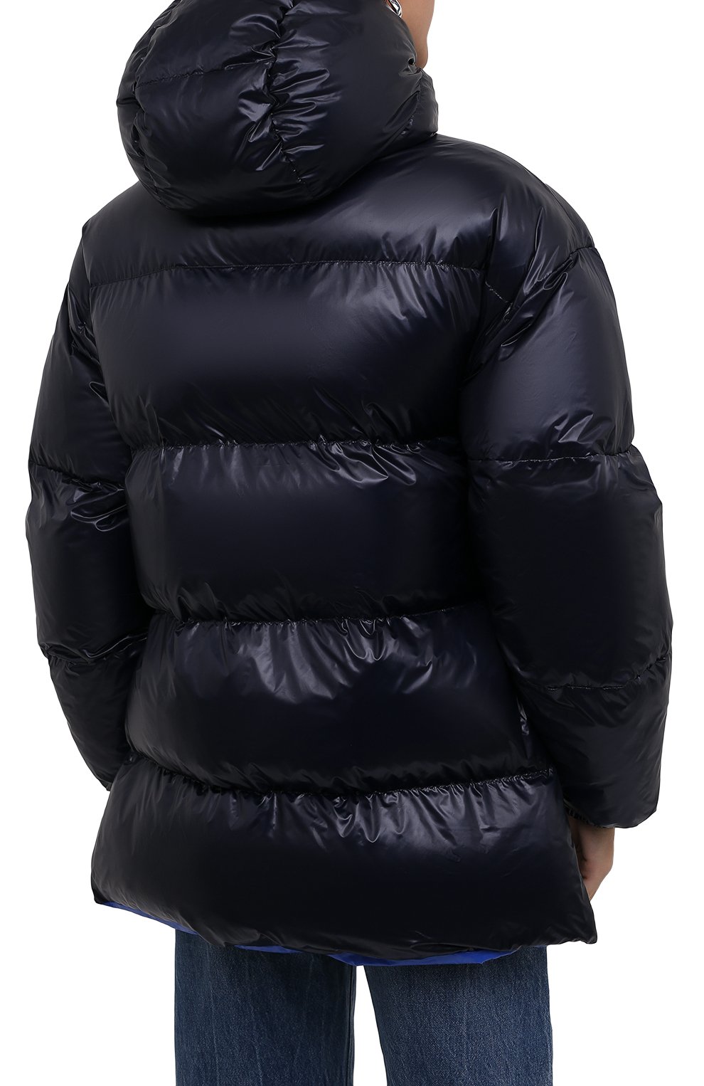 Женская утепленная куртка ALEXANDER MCQUEEN темно-синего цвета, арт. 661927/QEAC1 | Фото 4 (Кросс-КТ: Куртка, Утепленный, Пуховик; Рукава: Длинные; Материал внешний: Синтетический материал; Стили: Спорт-шик; Материал подклада: Синтетический материал; Длина (верхняя одежда): Короткие)