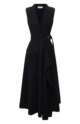 Женское платье из шерсти и хлопка ALEXANDER MCQUEEN темно-синего цвета по цене 209000 руб., арт. 666319/QJACF | Фото 1 Женское платье из шерсти и хлопка ALEXANDER MCQUEEN темно-синего цвета, арт. 666319/QJACF | Фото 1 (Материал внешний: Шерсть; Длина Ж (юбки, платья, шорты): Миди; Материал подклада: Синтетический материал; Женское Кросс-КТ: Платье-одежда; Случай: Повседневный; Стили: Романтичный)