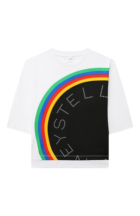 Детская хлопковая футболка STELLA MCCARTNEY белого цвета по цене 3525 руб., арт. 603257/SRJ18 | Фото 1 Детская хлопковая футболка STELLA MCCARTNEY белого цвета, арт. 603257/SRJ18 | Фото 1 (Рукава: Длинные; Материал внешний: Хлопок; Девочки Кросс-КТ: футболка-одежда; Ростовка одежда: 9 лет | 134 см, 12 лет | 152 см, 13 - 15 лет | 158 см, 16 лет | 164 см, 18 мес | 86 см, 2 года | 92 см, 3 года | 98 см, 4 года | 104 см, 5 лет | 110 см, 7 лет | 122 см)